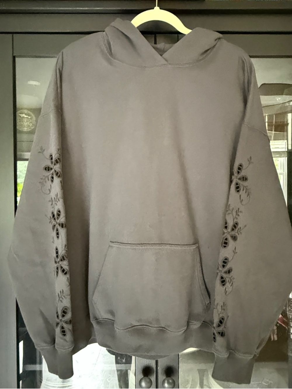 Hollister Feel Good Easiest Embroidered Floral Cutout Hoodie